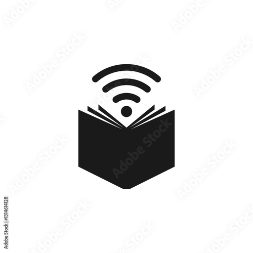 Open book and wireless connection with Wi-Fi symbol. Isolated vector logo and icon on white background.