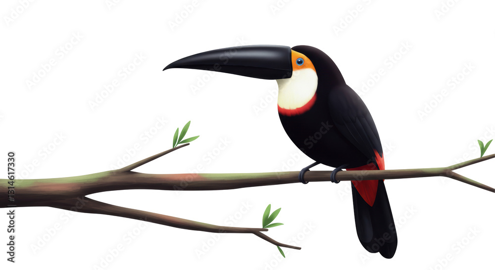 Naklejka premium Isolated Vivid Toucan Bird Perched on a Branch