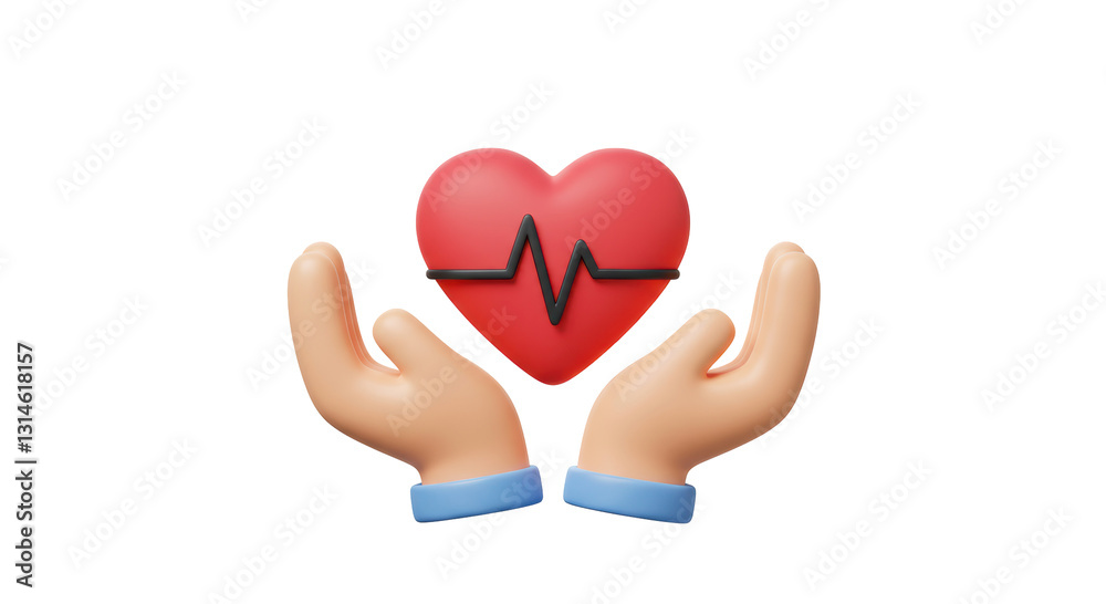 Isolated Two Hands Holding a Heart with ECG Isolated Two Hands Holding a Heart with ECG