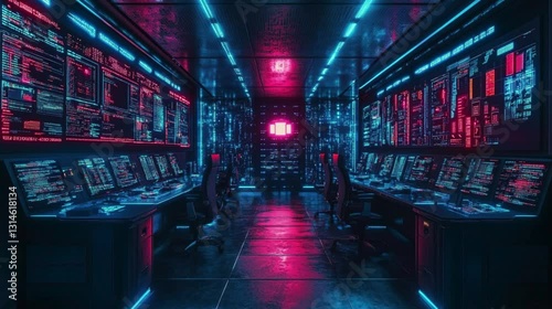 Wallpaper Mural A futuristic control room where AI systems predict and prevent cyber attacks 174 Torontodigital.ca