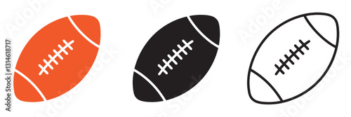 Set of American football ball icon. Rugby ball icon, hand drawn outline vector illustration