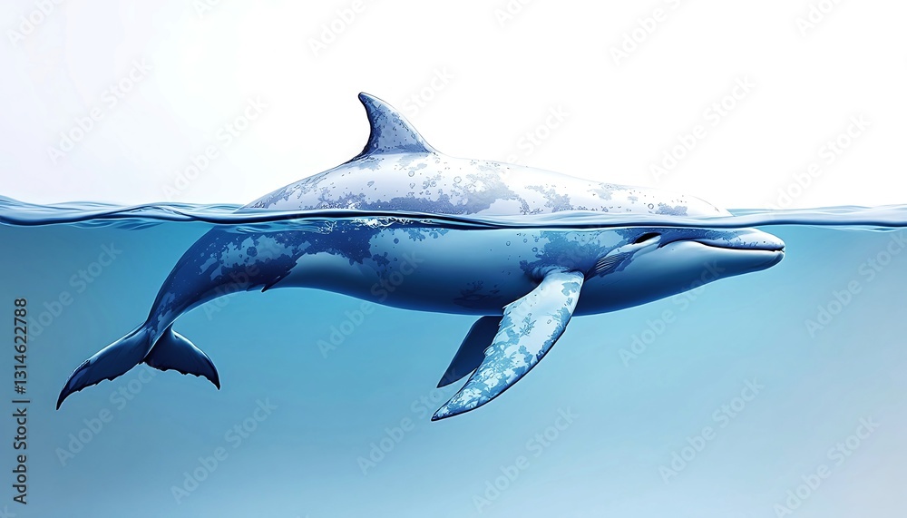 Fototapeta premium Underwater Dolphin Pod Swimming in Blue Ocean