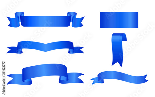 Blue award ribbon, luxury labels and badges premium quality certificate ribbons. Vector of various shapes. Collection of Different Empty Blue Ribbon, Label Design for text. Award Ribbon, banner band