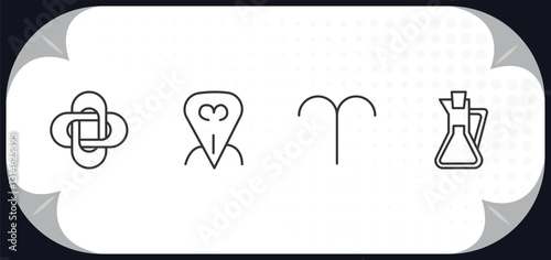 outline icons set - zodiac concept. hypocrisy, devotion, aries, vinegar.