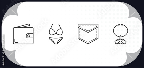 outline icons set - woman clothing concept. wallet, bikini, pocket, star pendant.