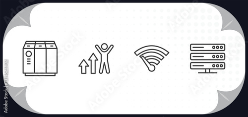 outline icons set - web hosting concept. raid, improve, bandwidth, dns.