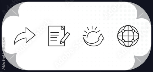 outline icons set - web hosting concept. forwarding, edit text, uptime, globe network.
