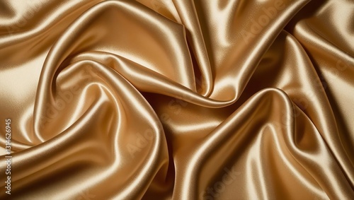 Golden satin fabric with flowing folds and glossy texture background