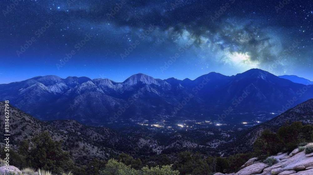 Starry Night Sky with Milky Way, Aurora Borealis, and Dramatic Clouds Illuminated in Green and Bright Starry Night Sky with Milky Way, Aurora Borealis, and Dramatic Clouds Illuminated in Green and Bright