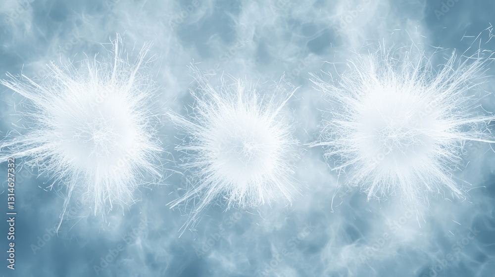 Naklejka premium Fluffy white down clusters against a misty background