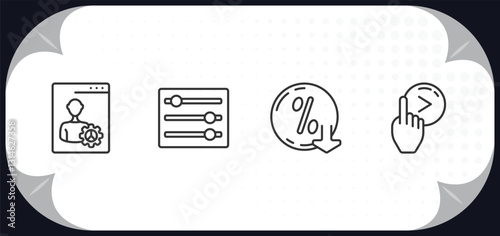 outline icons set - user interface concept. user tings interface, tings interface, less percentage, slide right.
