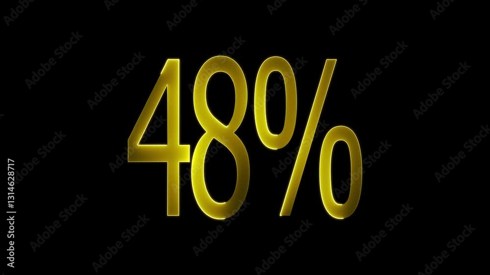 48% text animation by yellow color neon mask glow on black background. 48% text animation by yellow color neon mask glow on black background.