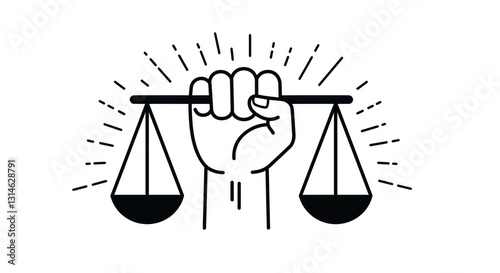 Tableau sur toile Isolated Justice Scale Held by Hand with Light Rays