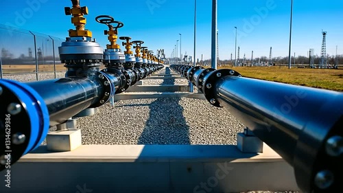 Wallpaper Mural A vast network of gas pipelines inside a modern oil and gas production plant, with pipes running across concrete floors, valves, and pressure gauges visible, reflecting the scale o Torontodigital.ca