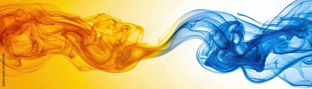 Blue and orange ink swirls merge, abstract background, design element Blue and orange ink swirls merge, abstract background, design element