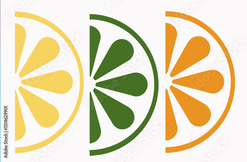 Citrus slices of lemon, lime and orange are  seen in a graphic image that is a vector