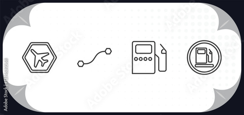outline icons set - traffic signs concept. airport, curves, gas station, gasoline.
