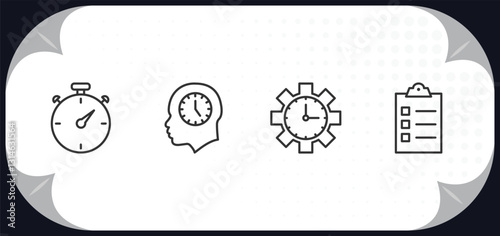 outline icons set - time management concept. time pressure, time mind, manager, tasks.