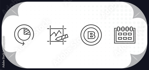 outline icons set - tools and utensils concept. time left, edit picture, bold, calendar with six days.