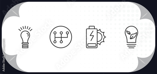 outline icons set - technology concept. ideas, transmission, solar battery, ecologic bulb.