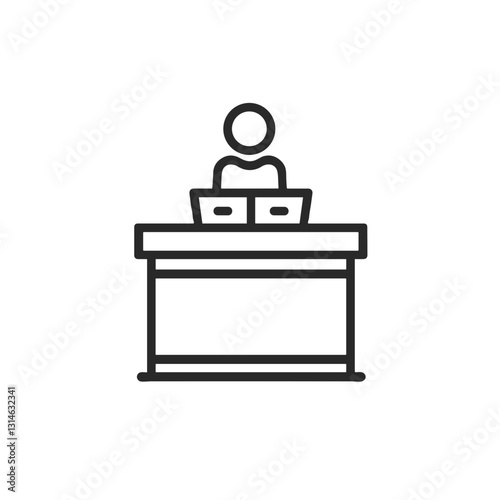 Minimalist front desk icon with figure, simplicity and service
