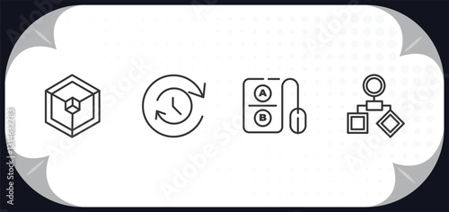 outline icons set - technology concept. frameworks, uptime and downtime, a/b testing, user flow.