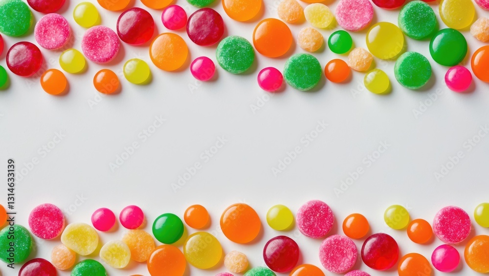 Close-up of vibrant fruit caramel, hard sugar candies or boiled sweets set against a white background. Close-up of vibrant fruit caramel, hard sugar candies or boiled sweets set against a white background.