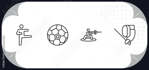 outline icons set - sport concept. karate, soccer ball, wakeboarding, fencing.
