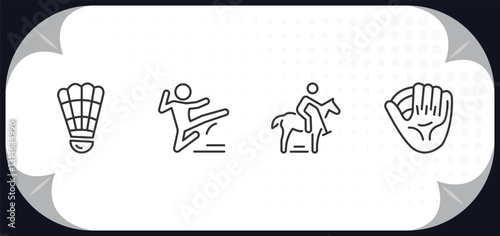 outline icons set - sport concept. shuttlecock, kung fu, polo sport, baseball glove.