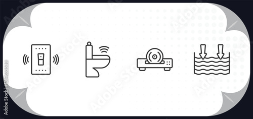 outline icons set - smart home concept. smart switch, smart toilet, cd player, deep.