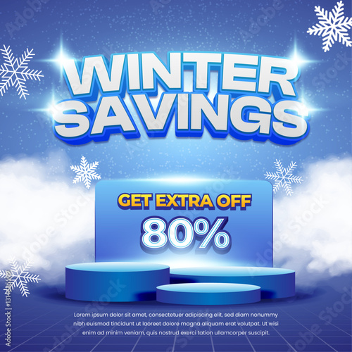 Shopping Winter Saving day Sale discount deals mix light soft blue white gradient Snowy style with Podium Showcase product Elements Promotional Digital Banner Poster Flyer Template