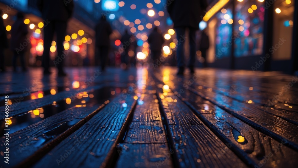 Obraz premium city lights, puddle, rainy night, reflections and ambiance, night life concept