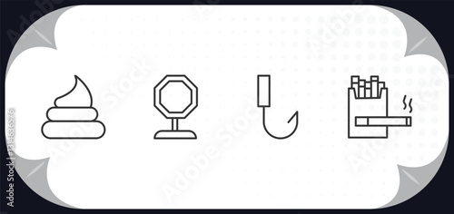 outline icons set - signaling concept. poop, pit stop, no hooks, cigarettes.