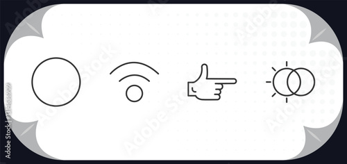 outline icons set - shapes concept. blank circle, wireless, finger gun, hdr.