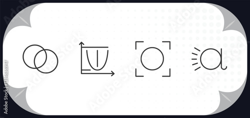 outline icons set - shapes concept. circles, parabola, vignette, letter glow effect.