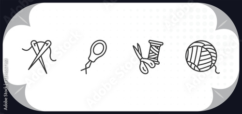 outline icons set - sew concept. sewing needles, threader, sewing equipment, yarn.