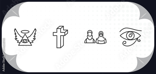 outline icons set - religion concept. god, cross, muslim, eye of ra.