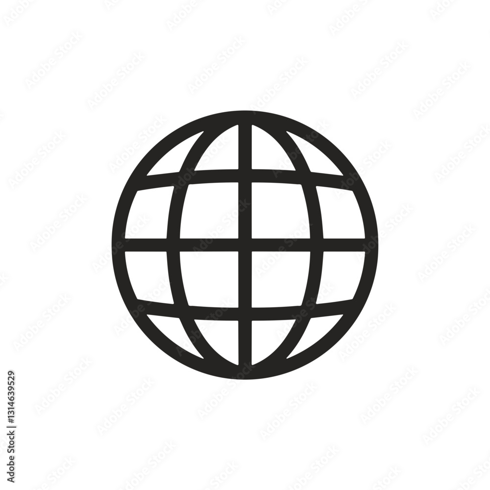 Simple line art globe icon on transparent background Simple line art globe icon on transparent background