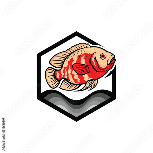 Oscar fish logo with hexagon concept