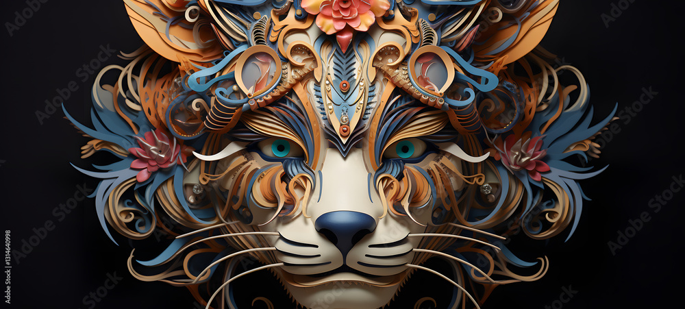 Fototapeta premium quilling paper mask liger, ai generative