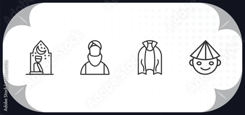 outline icons set - people concept. julus, muslim man, cape, vietnamese.