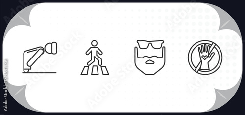 outline icons set - people concept. ruku, road crossing, beard, no racism.