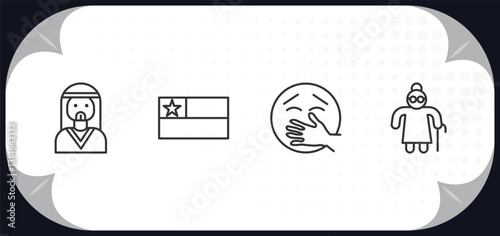 outline icons set - people concept. bedouin, chilean, kidnapping, elder.