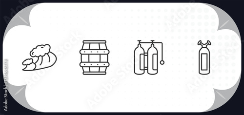 outline icons set - nautical concept. ocean waves, big barrel, air tank, oxygen tank.