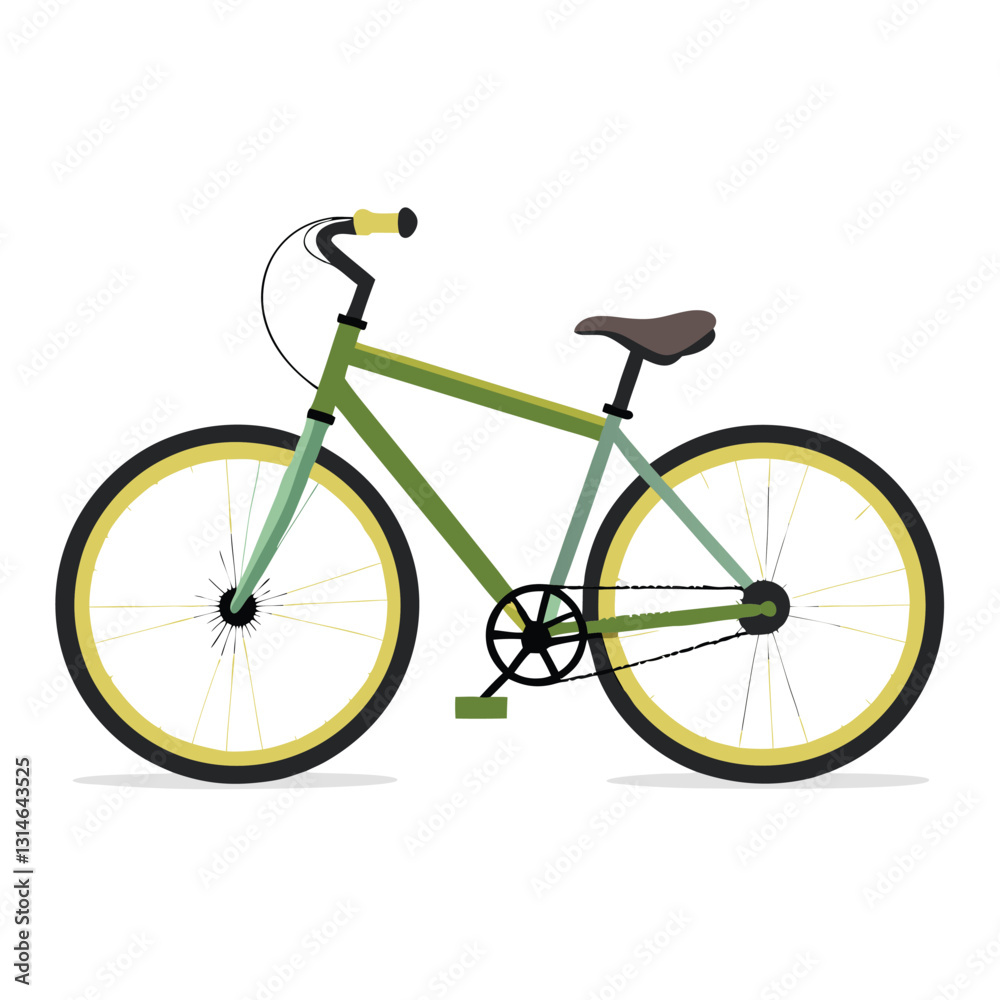 Obraz premium A Simple Green Bicycle Illustration with Yellow Rims and Brown Saddle
