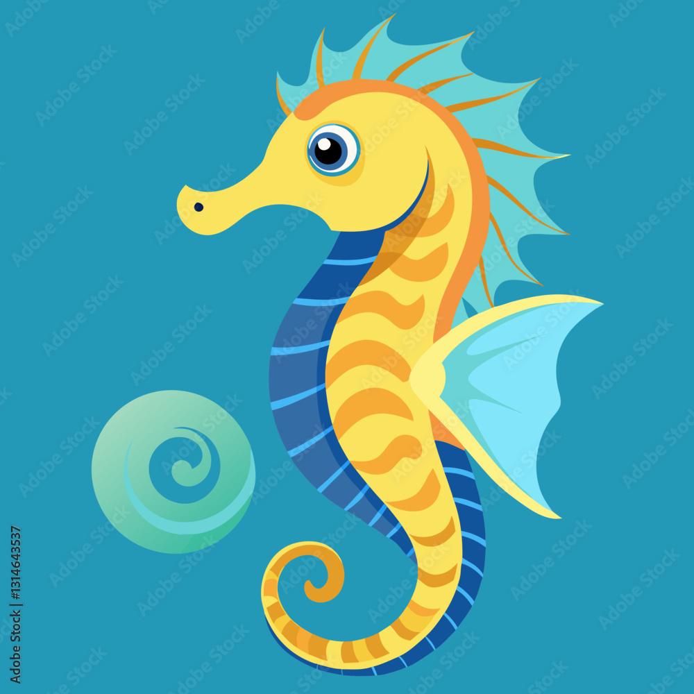 Fototapeta premium vector illustration of a cartoon seahorse