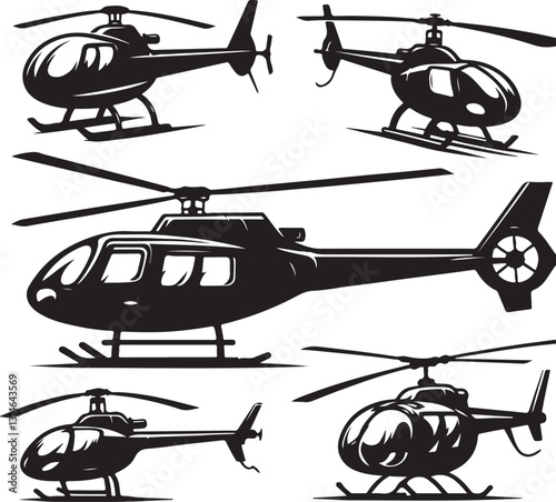 Helicopter simple black silhouette. Isolated copter icon vector illustration on white background