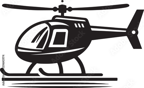 Helicopter simple black silhouette. Isolated copter icon vector illustration on white background