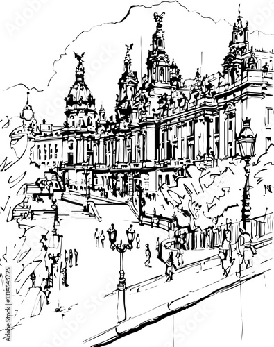 barcelona, coloring page, architecture, arch, building, corridor, stone, column, europe, ancient, arches, arcade, interior, church, abbey, old, arc, medieval, cloister, italy, light, monastery, archwa