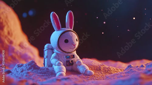 claymation bunny astronauts on mars, cartoon illustration